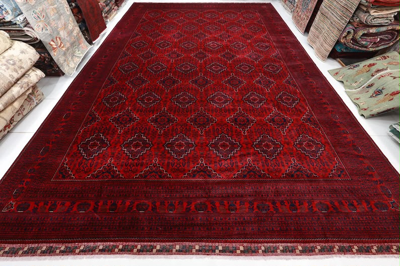 400 x 609 cm | Red Khamyab Afghan Handmade carpet