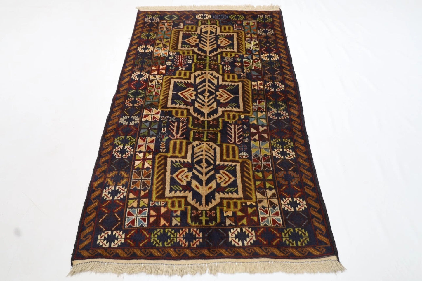 113 x 190 cm | Baluch Afghan Tribal Hand Knotted Veg Dye Wool carpet