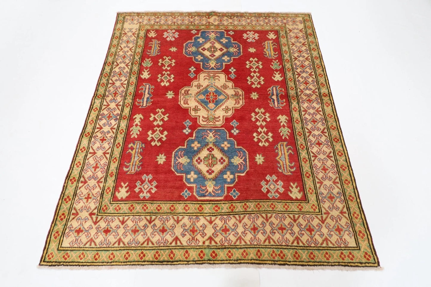 147 x 177 cm | Kazak Tribal Hand Knotted Veg Dye Wool Carpet