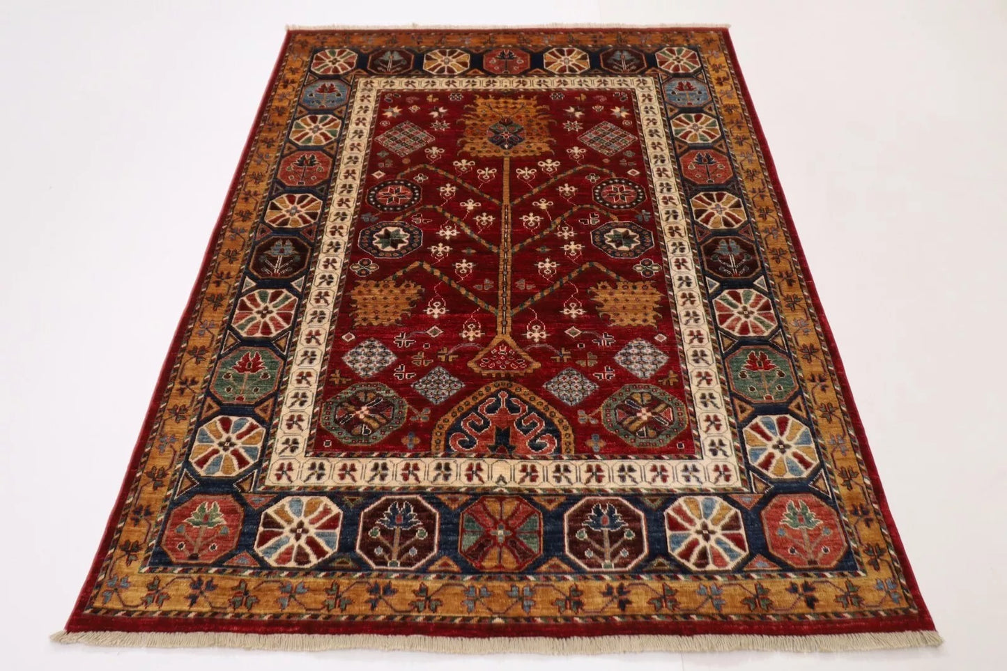 152 x 203 cm | Afghan Tribal Hand Knotted Veg Dye Wool Carpet