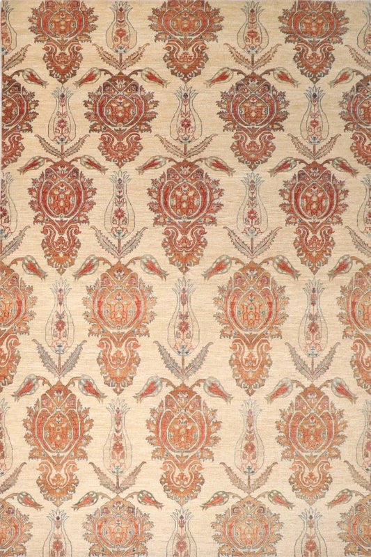 193 x 280 cm | Suzani Beige Afghan Tribal Hand Knotted Veg Dye Wool Carpet