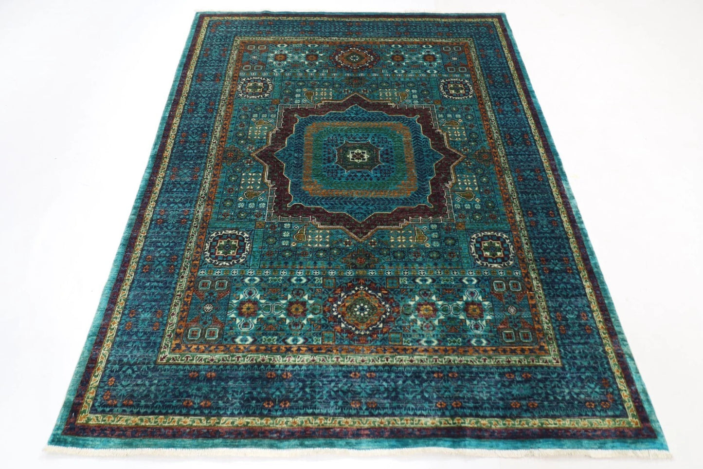 157 x 206 cm | Mamluk Turquoise Afghan Tribal Hand Knotted Veg Dye Wool carpet