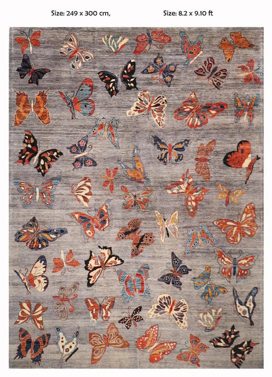 249 x 300 cm | Butterflies Afghan Tribal Hand Knotted Carpet