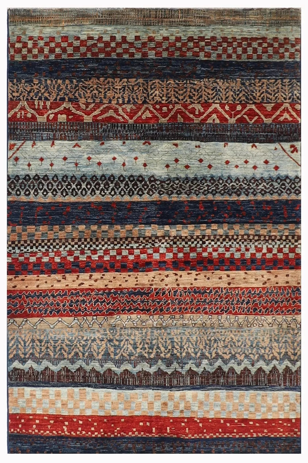 127 x 173 cm | Striped Afghan Tribal Hand Knotted Veg Dye Wool carpet