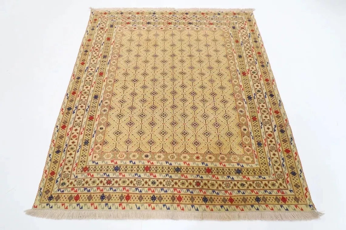 160 x 186 cm | Flat Weave Afghan Tribal Hand Knotted Veg Dye Wool Kilim