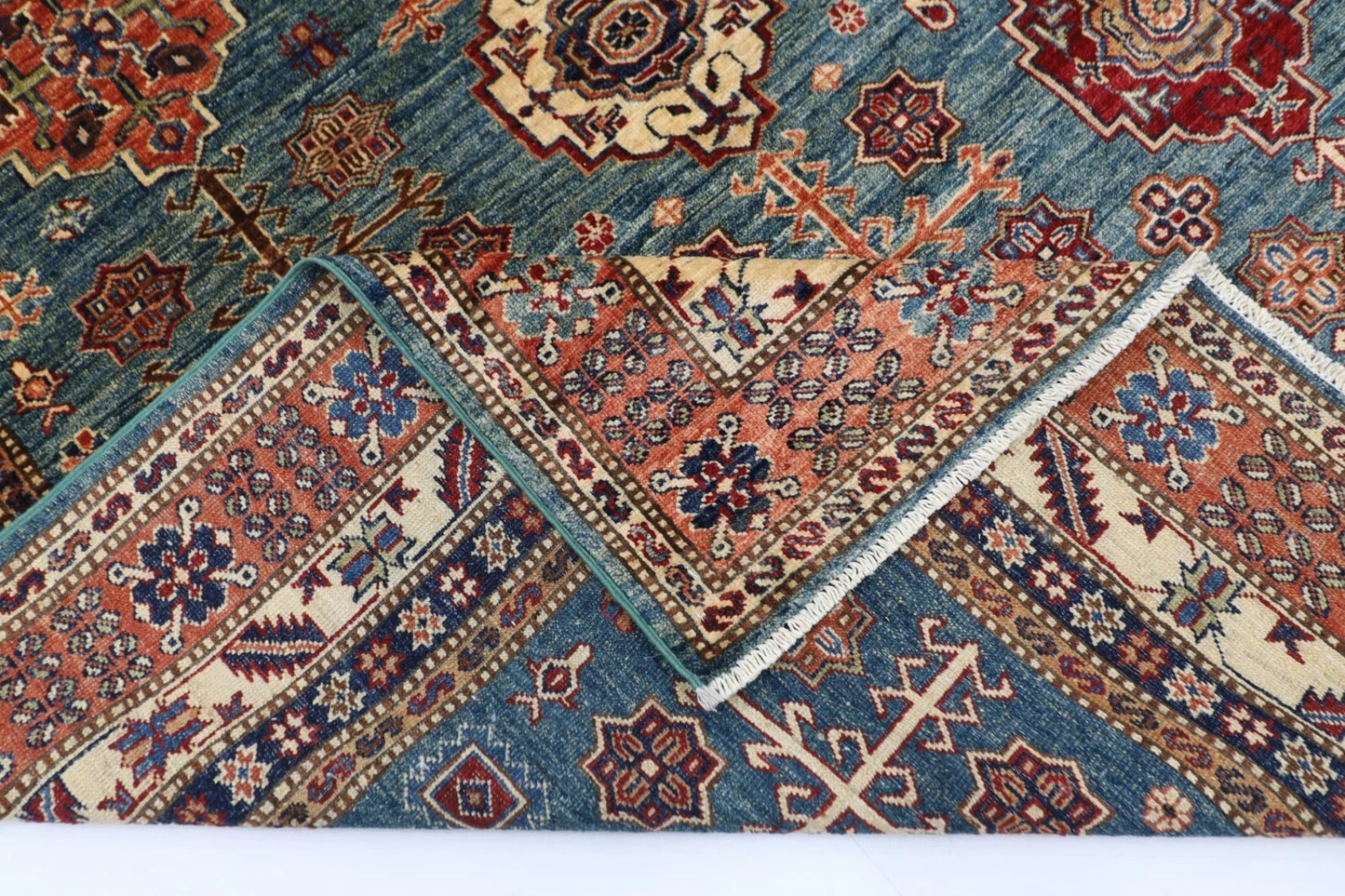182 x 277 cm | Kazak Blue Afghan Tribal Hand Knotted Veg Dye Wool carpet