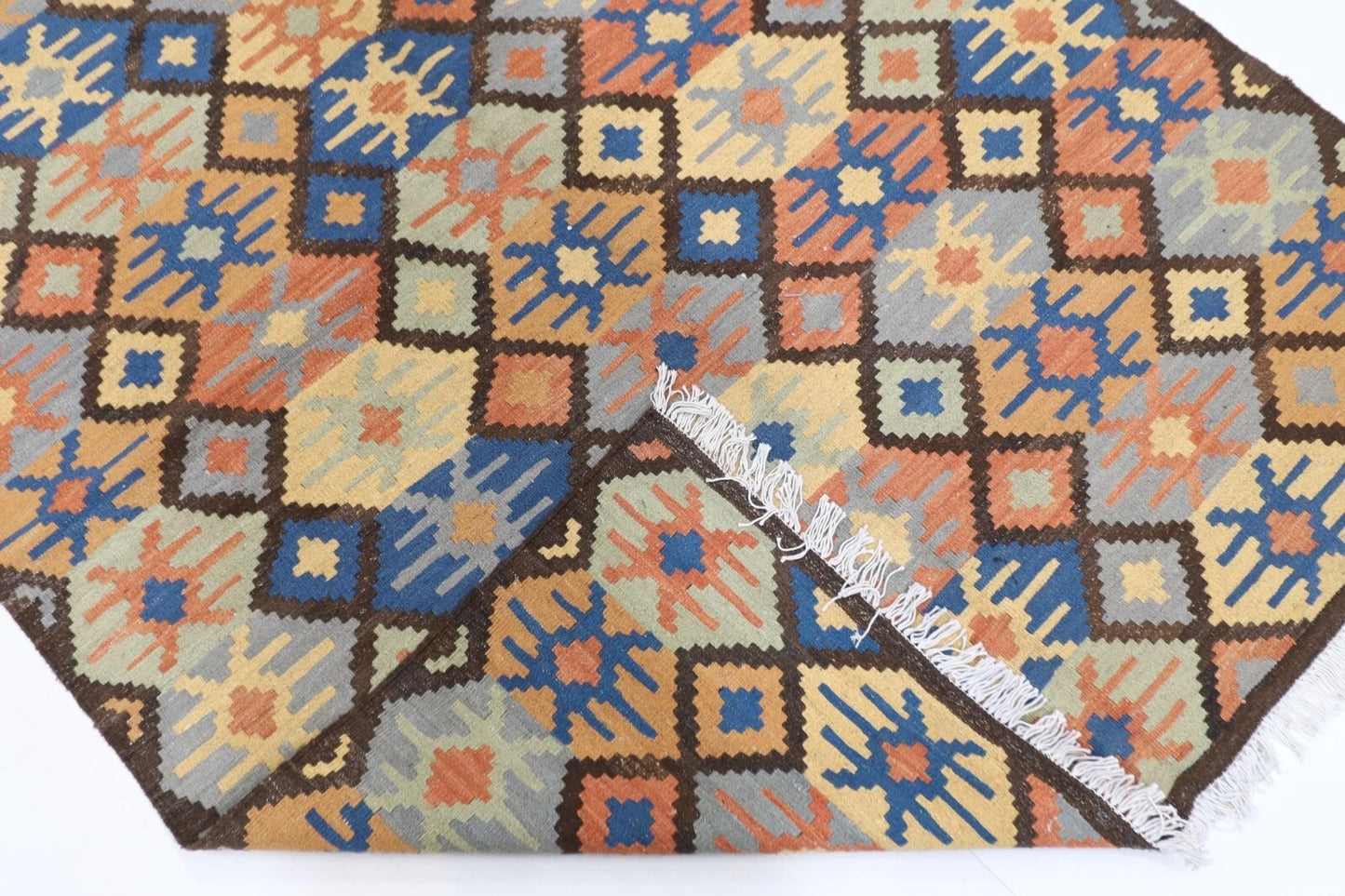 152 x 205 cm | Flat Weave Afghan Tribal Hand Knotted Veg Dye Wool Kilim