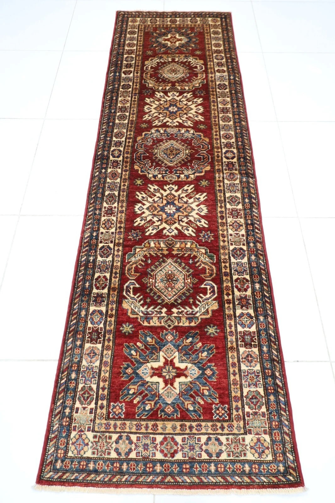 77 x 263 cm | Kazak Afghan Tribal Hand Knotted Wool Runner