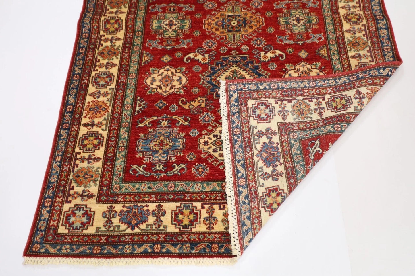 149 x 208 cm | Kazak Afghan Tribal Hand Knotted Veg Dye Wool Carpet
