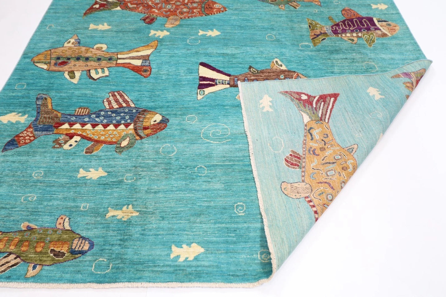 248 x 330 cm | Fish Party Afghan Tribal Hand Knotted Carpet