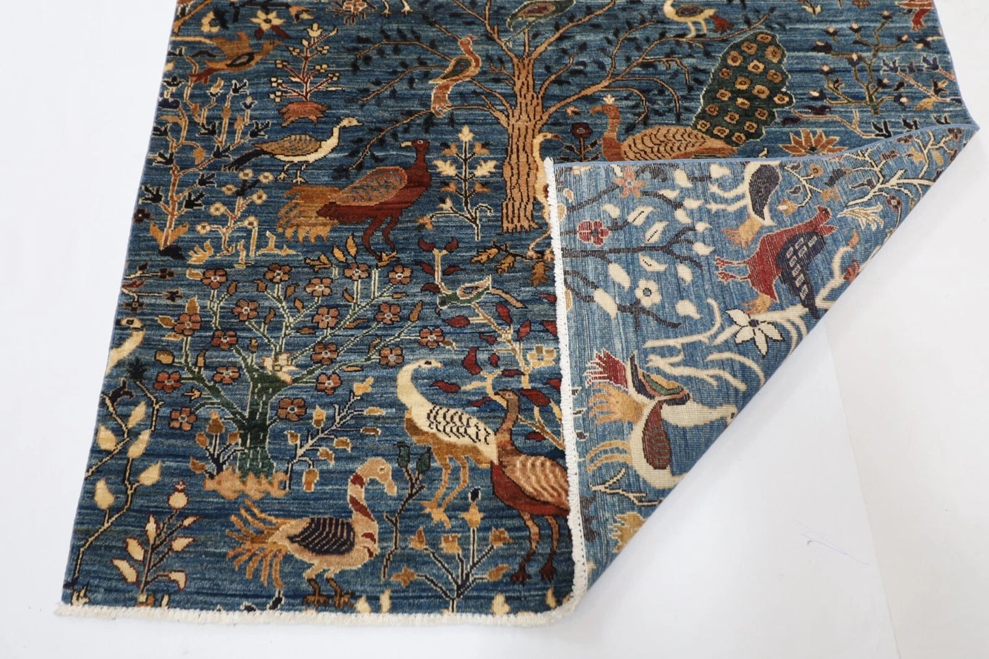 153 x 200 cm | Birds Afghan Tribal Hand Knotted Veg Dye Wool Carpet