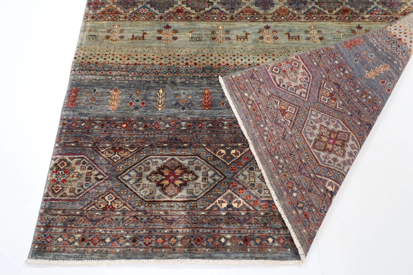 177 x 245 cm | Afghan Tribal Hand Knotted Veg Dye Wool Carpet