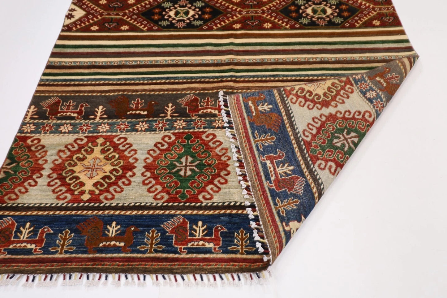 196 x 299 cm | Striped Afghan Tribal Hand Knotted Carpet