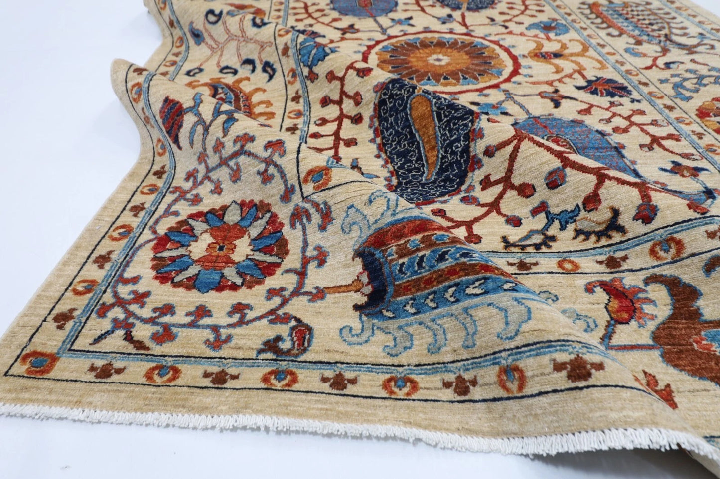 184 x 268 cm | Suzani Beige Afghan Tribal Hand Knotted Veg Dye Wool carpet