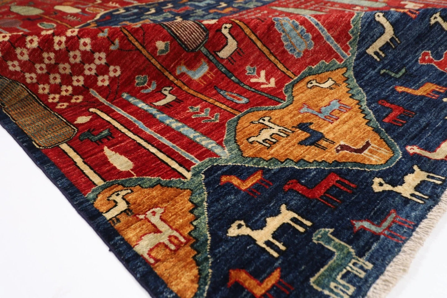 169 x 240 cm | Landscape Afghan Tribal Hand Knotted Veg Dye Wool Carpet