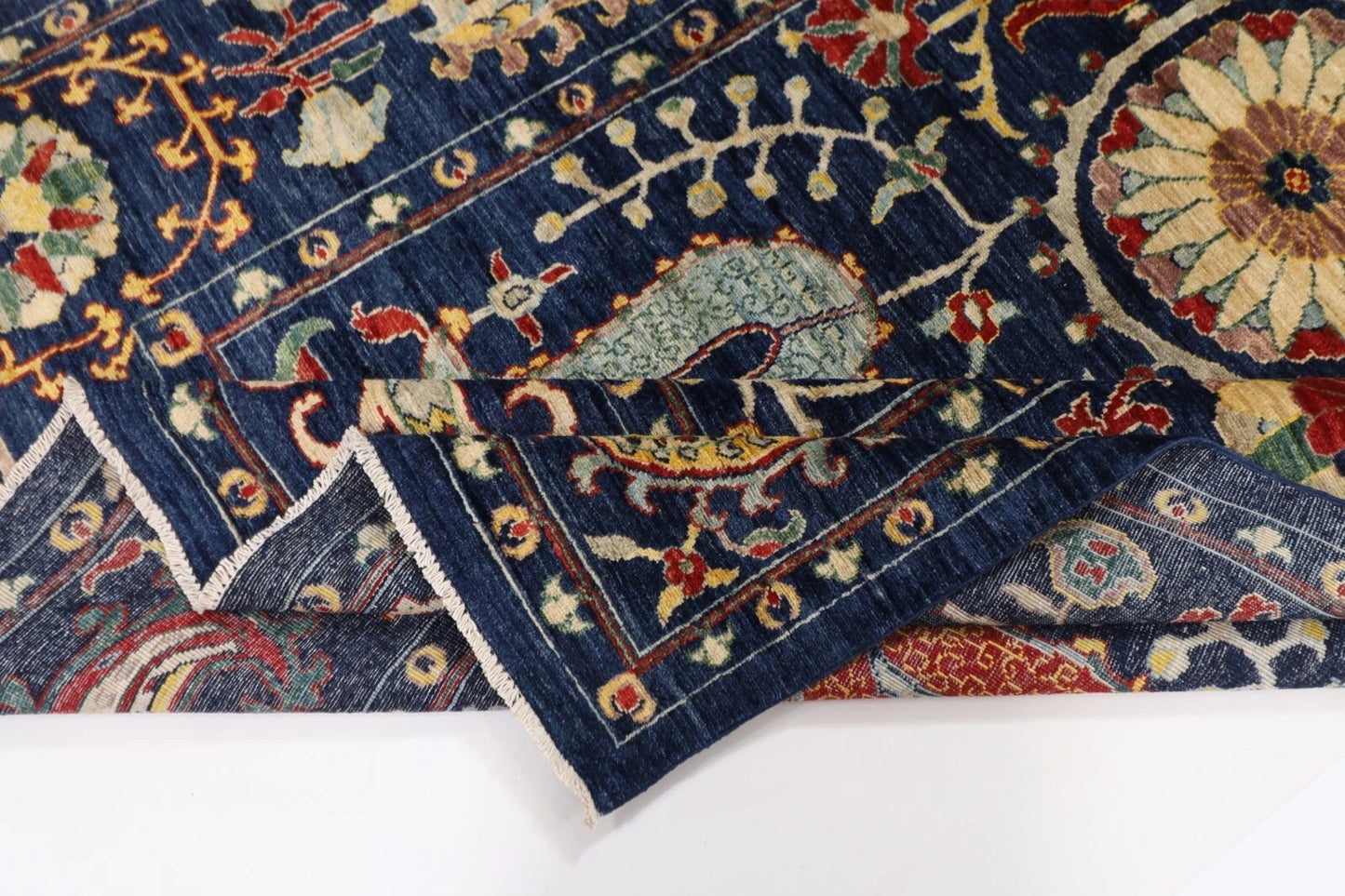 184 x 281 cm | Suzani Blue Afghan Tribal Hand Knotted Veg Dye Wool carpet