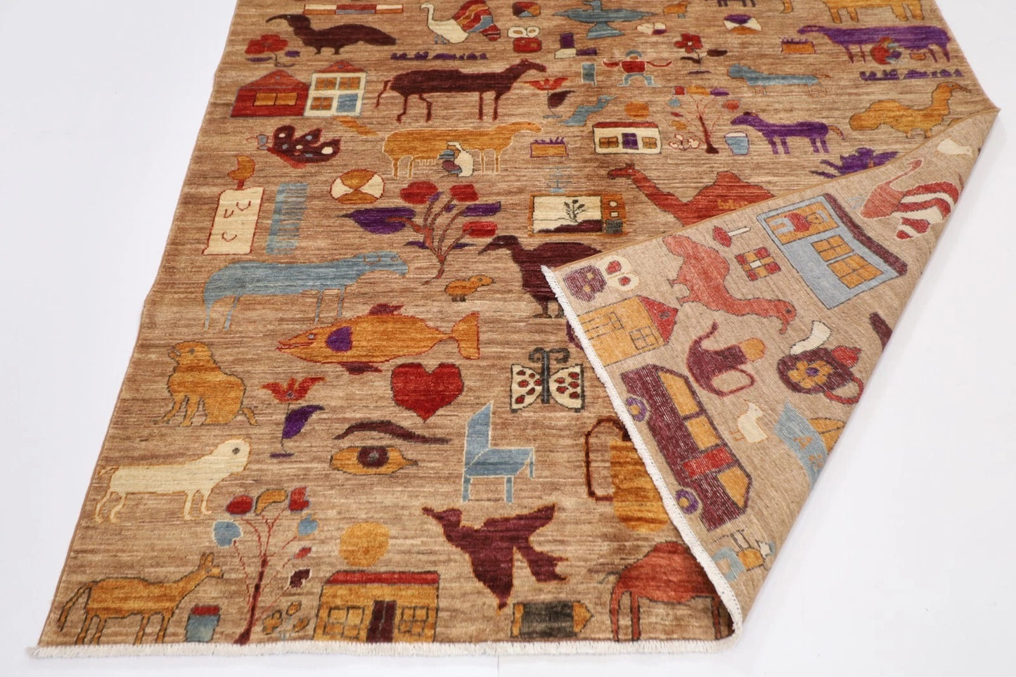 189 x 271 cm | Landscape Gabbeh Animal Afghan Tribal Hand Knotted Veg Dye Wool Carpet