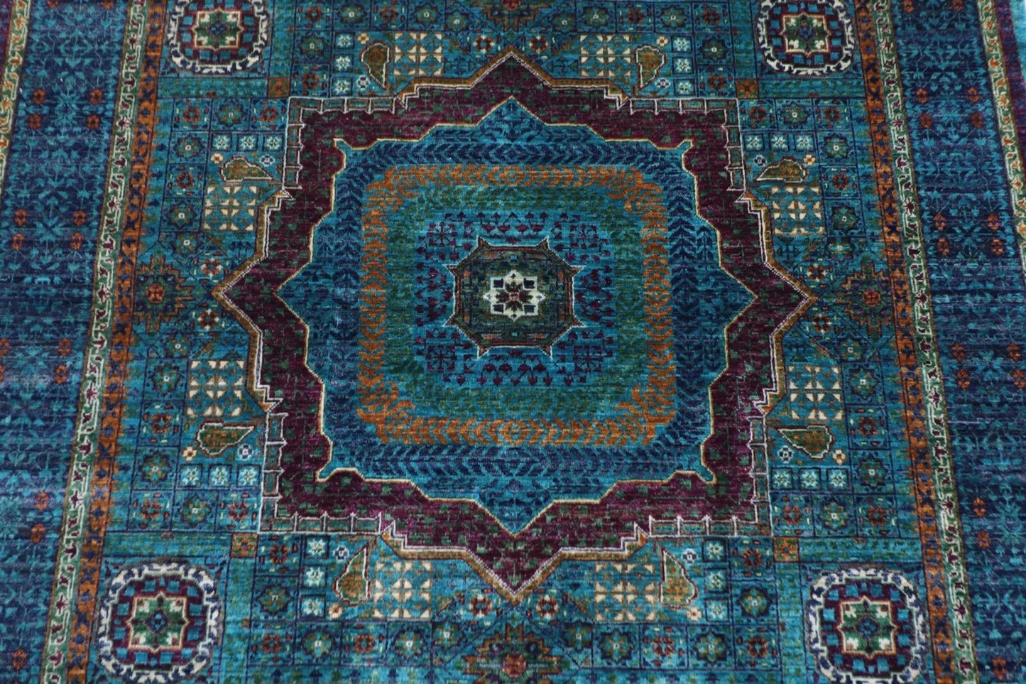 157 x 206 cm | Mamluk Turquoise Afghan Tribal Hand Knotted Veg Dye Wool carpet