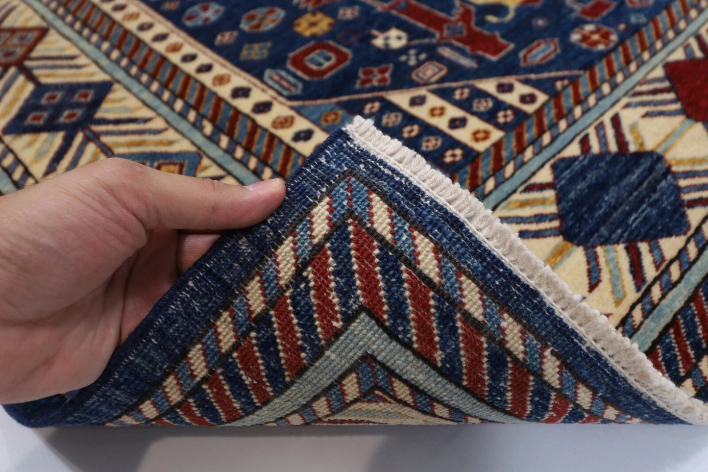 163 x 203 cm | Navy Afghan Tribal Hand Knotted Veg Dye Wool carpet