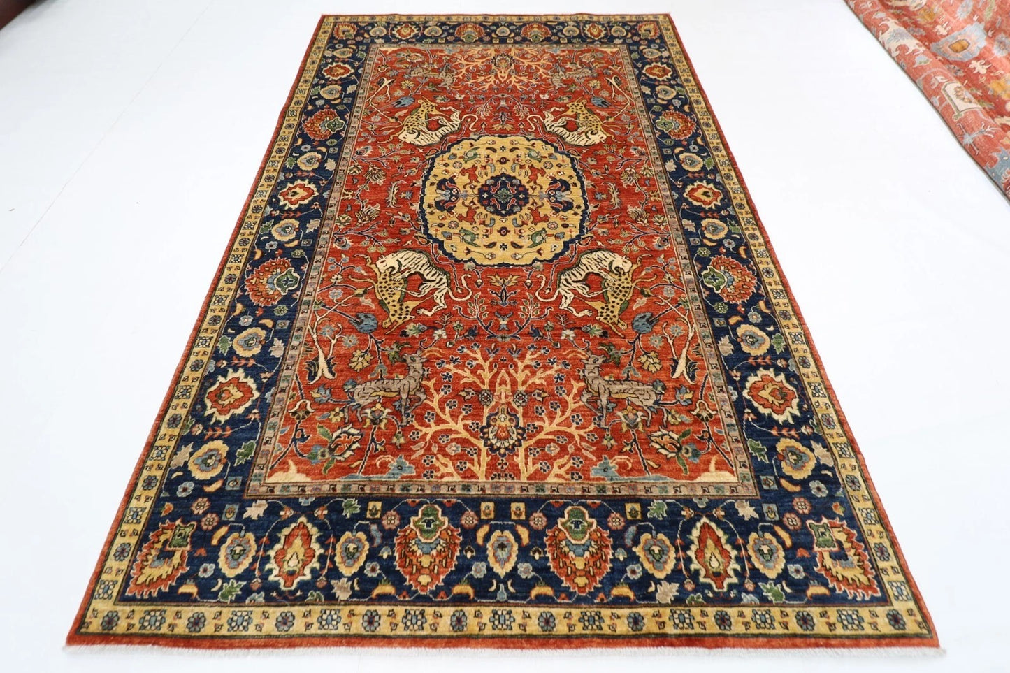 197 x 298 cm | Orange Afghan Tribal Hand Knotted Carpet