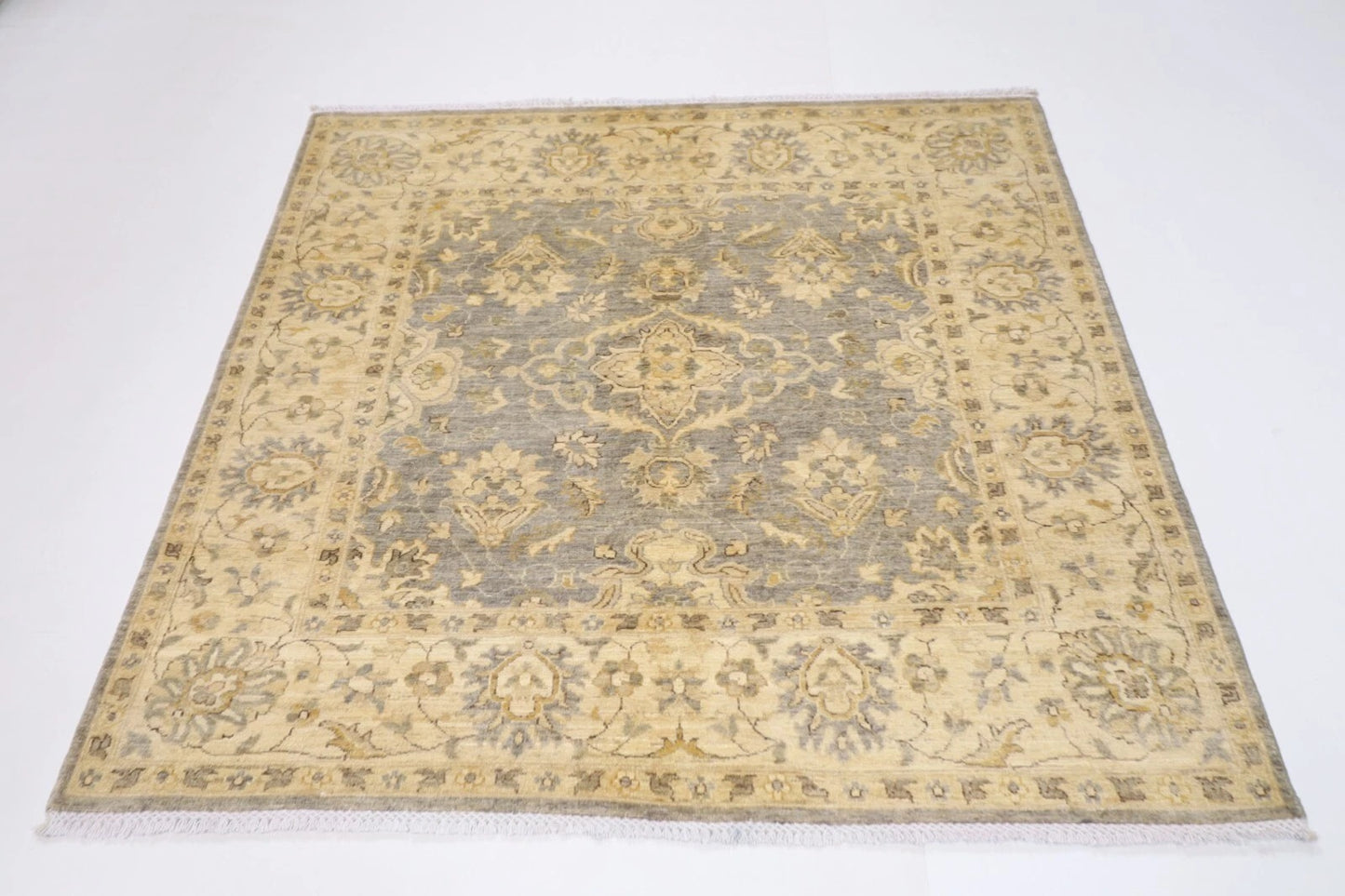 184 x 182 cm | Floral Afghan Tribal Hand Knotted Wool Carpet
