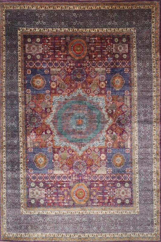 274 x 364 cm | Purple Mamluk Afghan Tribal Hand Knotted Carpet