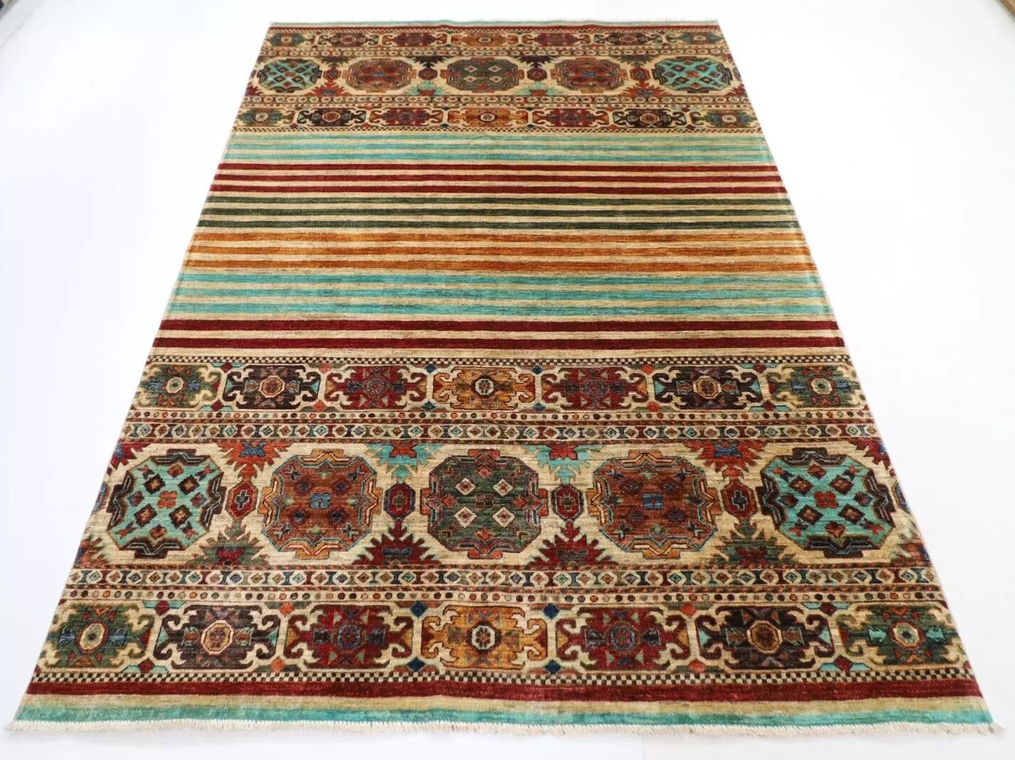 179 x 247 cm | Khorjun Afghan Tribal Hand Knotted Veg Dye Wool Carpet