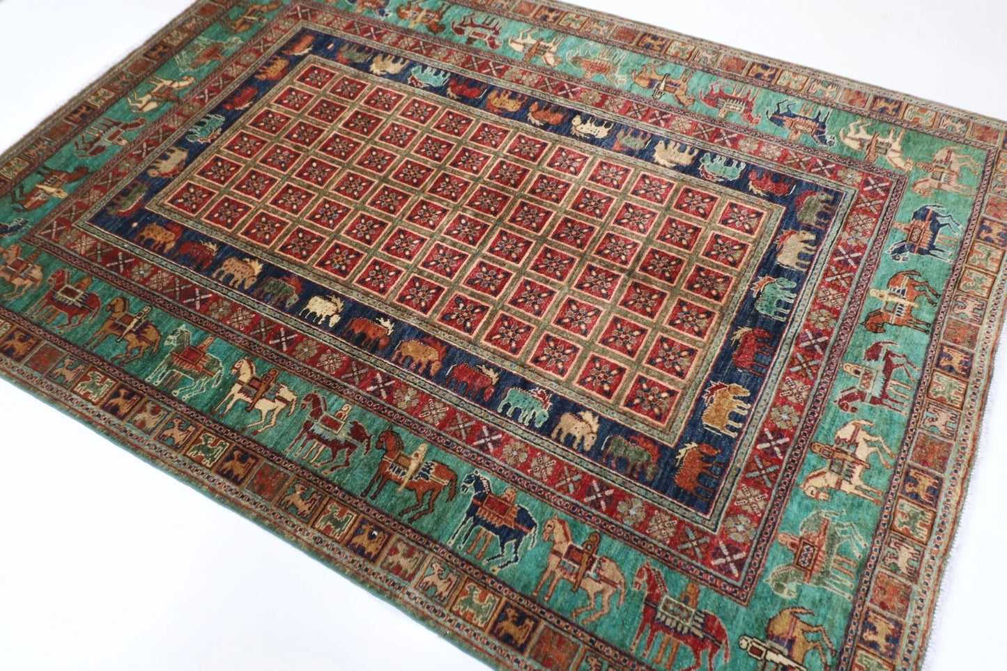 168 x 234 cm | Pazyryk Afghan Tribal Hand Knotted Veg Dye Wool Carpet