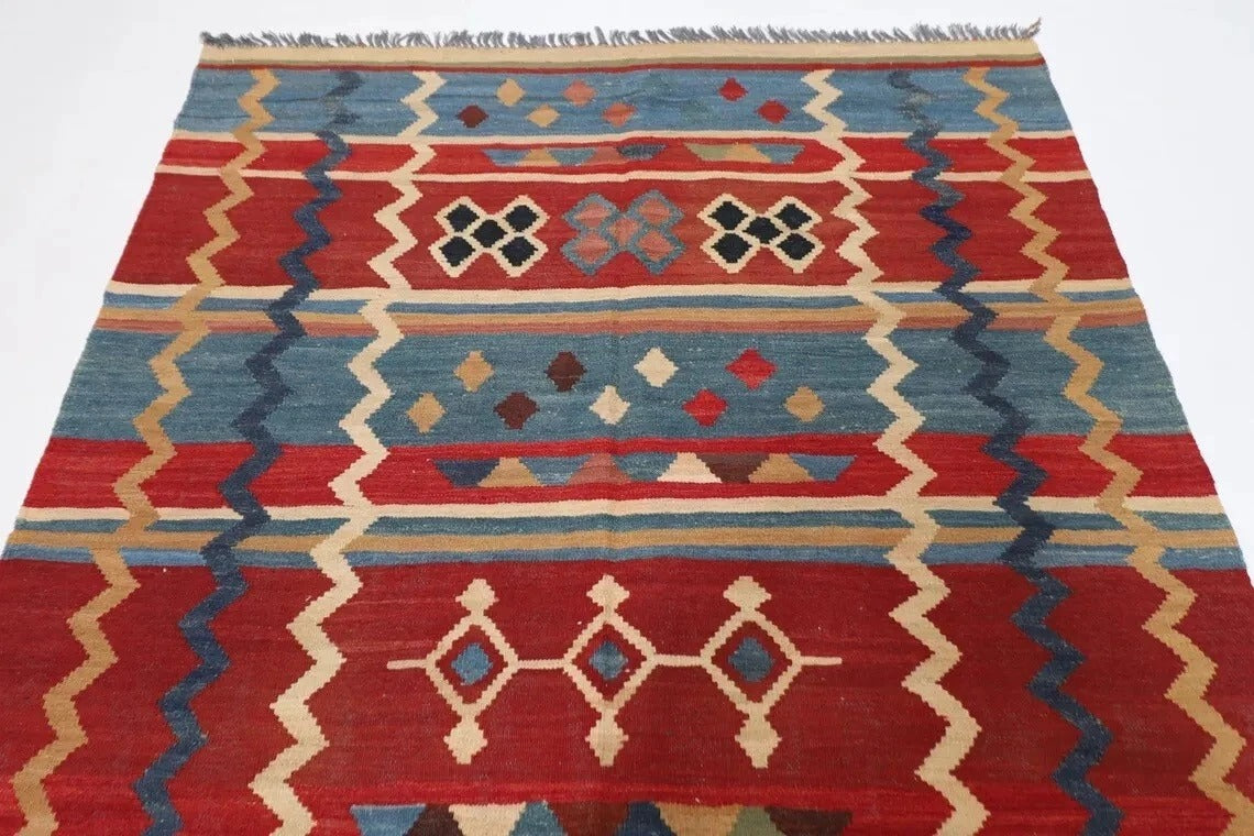 154 x 256 cm | Flat Weaved Afghan Tribal Hand Knotted Veg Dye Wool Carpet