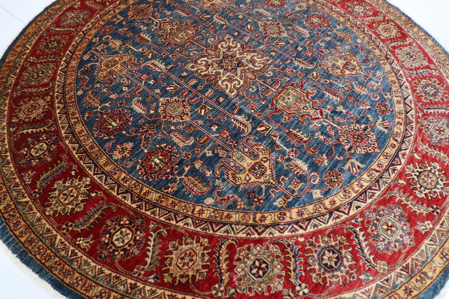 300 x 309 cm | Kazak Afghan Tribal Hand Knotted Wool Round Carpet