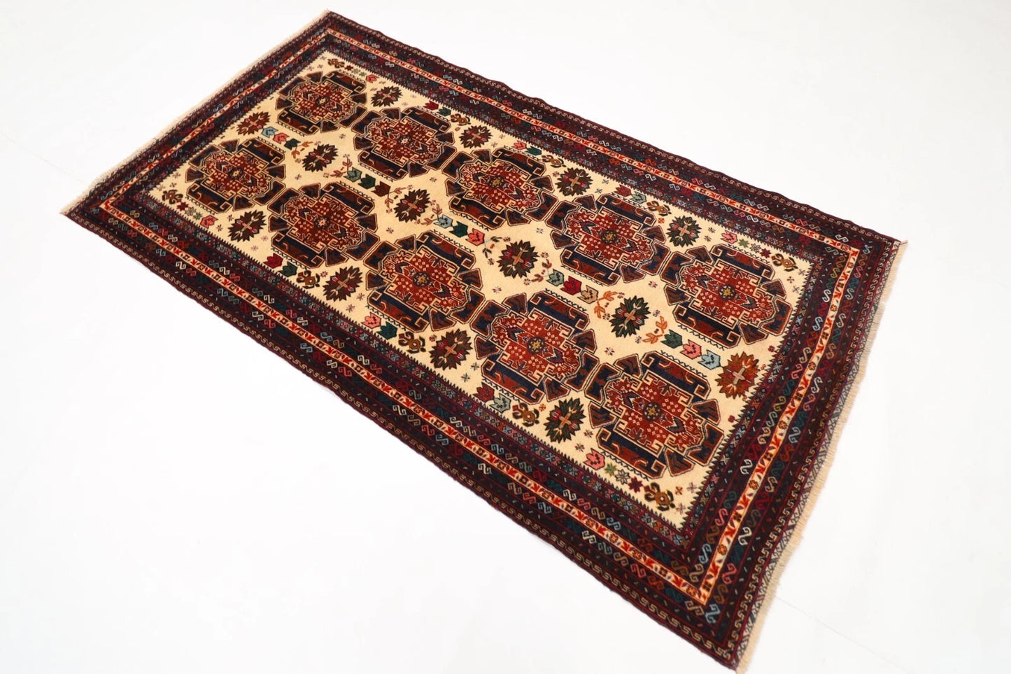 113 x 204 cm | Baluch Afghan Tribal Hand Knotted Veg Dye Wool carpet