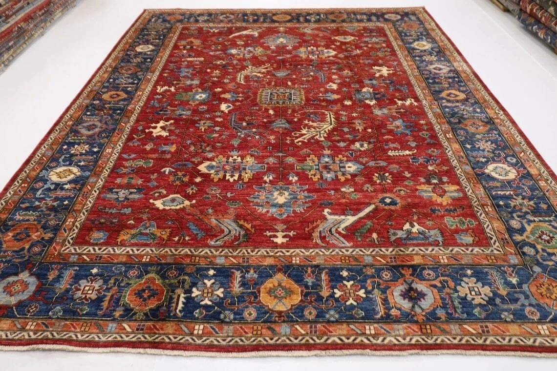 275 x 356 cm | Red Oriental Afghan Tribal Hand Knotted Carpet
