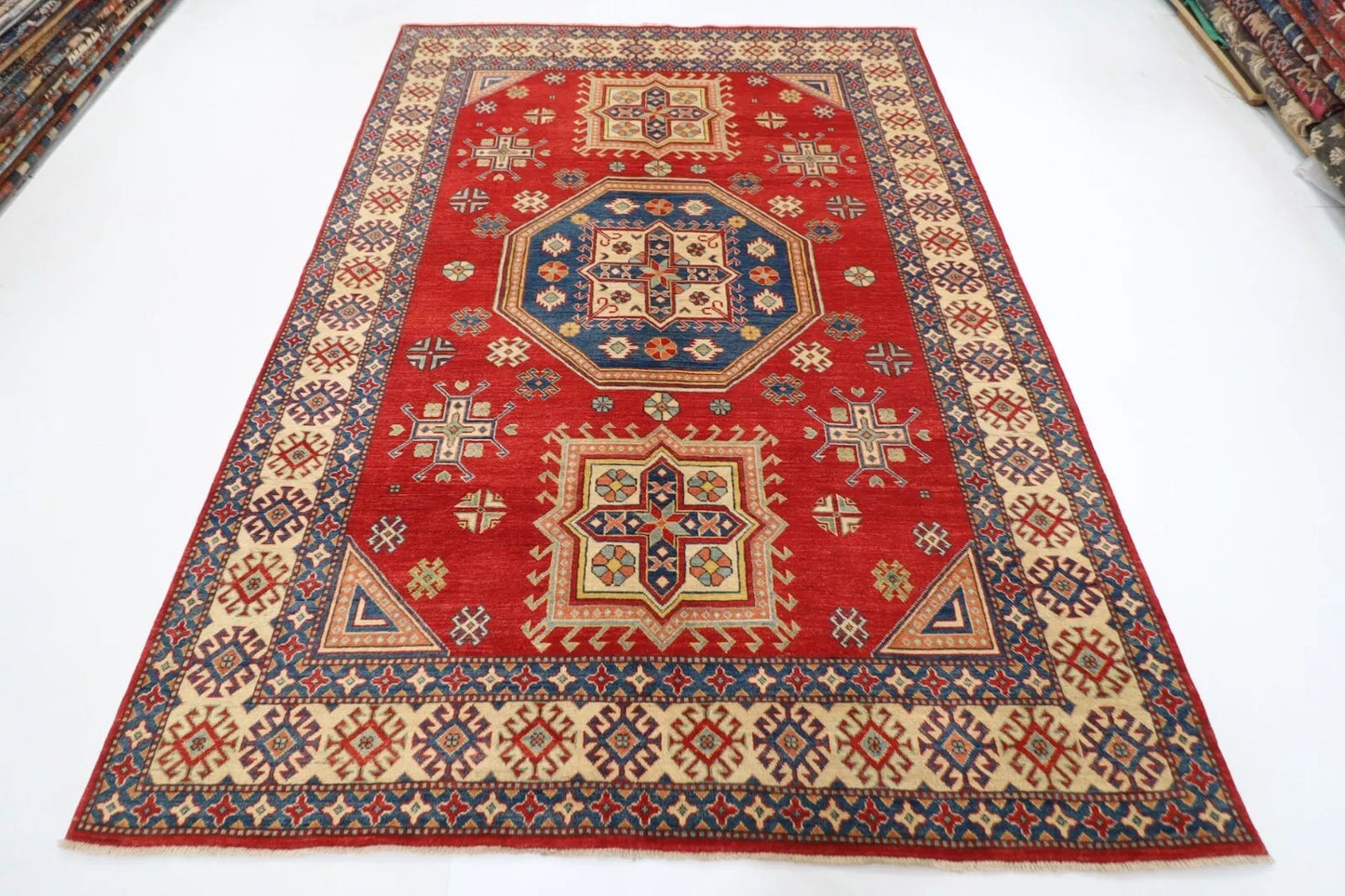 203 x 280 cm | Kazak Afghan Tribal Hand Knotted Carpet