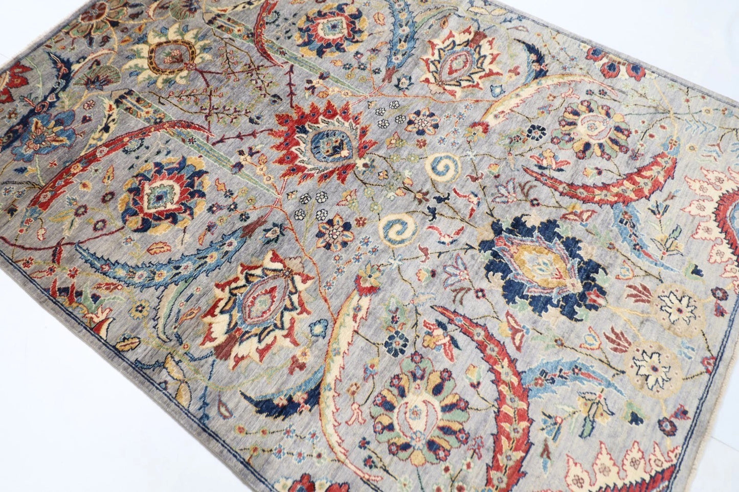 173 x 239 cm | Sickle Leaf Afghan Tribal Hand Knotted Veg Dye Wool Carpet