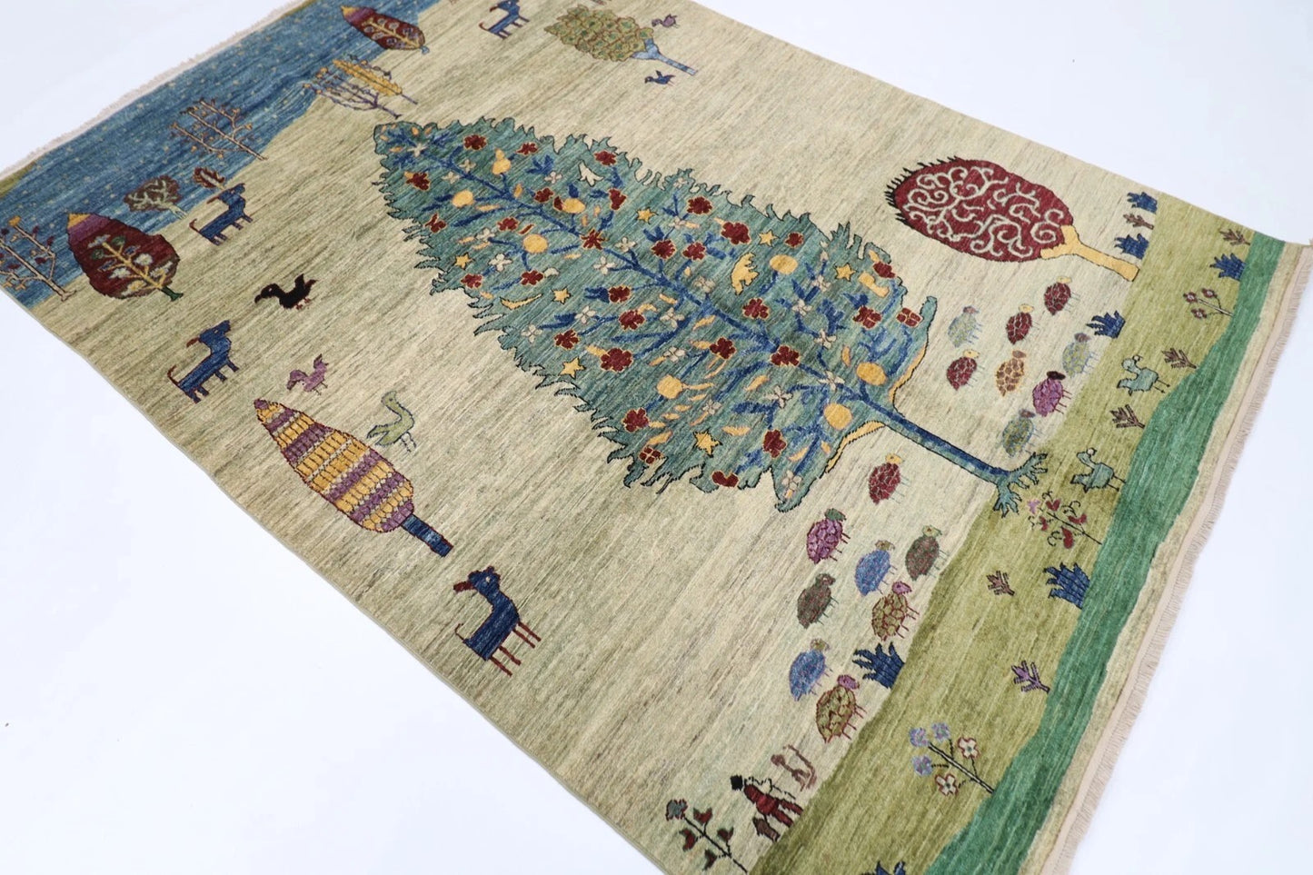 170 x 248 cm | Tree Afghan Tribal Hand Knotted Veg Dye Wool Carpet