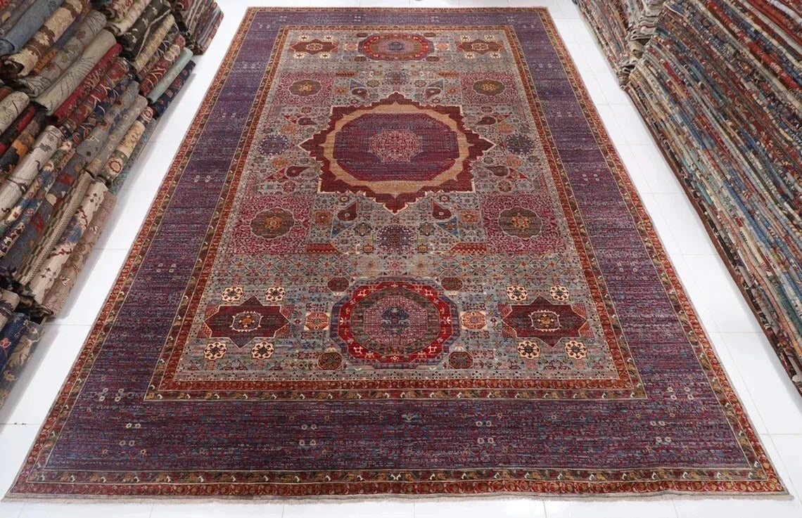 364 x 542 cm | Gray Mamluk Large Size Area Rug Hand Knotted Carpet Living Room Rug