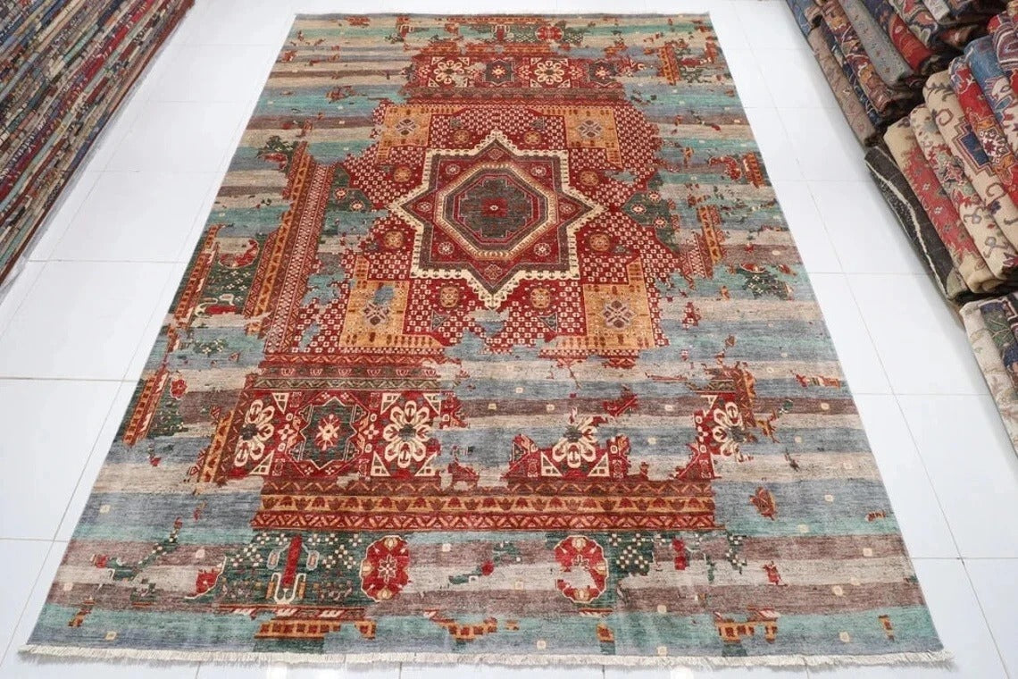 279 x 369 cm | Abstract Mamluk Afghan Hand Knotted Carpet