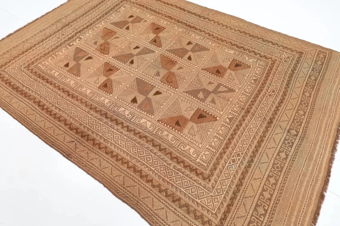 186 x 263 cm | Barjesta Beige Flat Weaved Afghan Tribal Hand Knotted Carpet Kilim