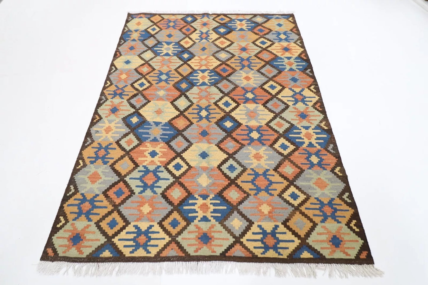 152 x 205 cm | Flat Weave Afghan Tribal Hand Knotted Veg Dye Wool Kilim