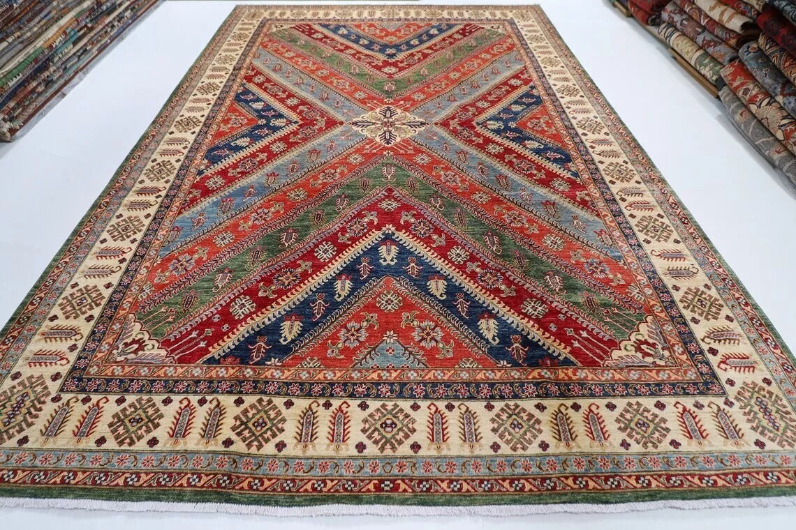276 x 413 cm | Kazak Afghan Tribal Hand Knotted Carpet