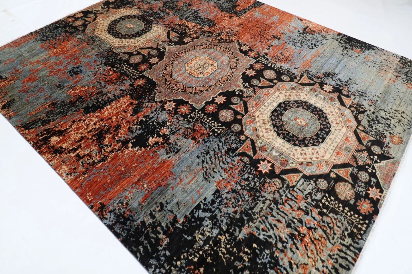 252 x 302 cm | Abstract Mamluk Afghan Tribal Hand Knotted Carpet