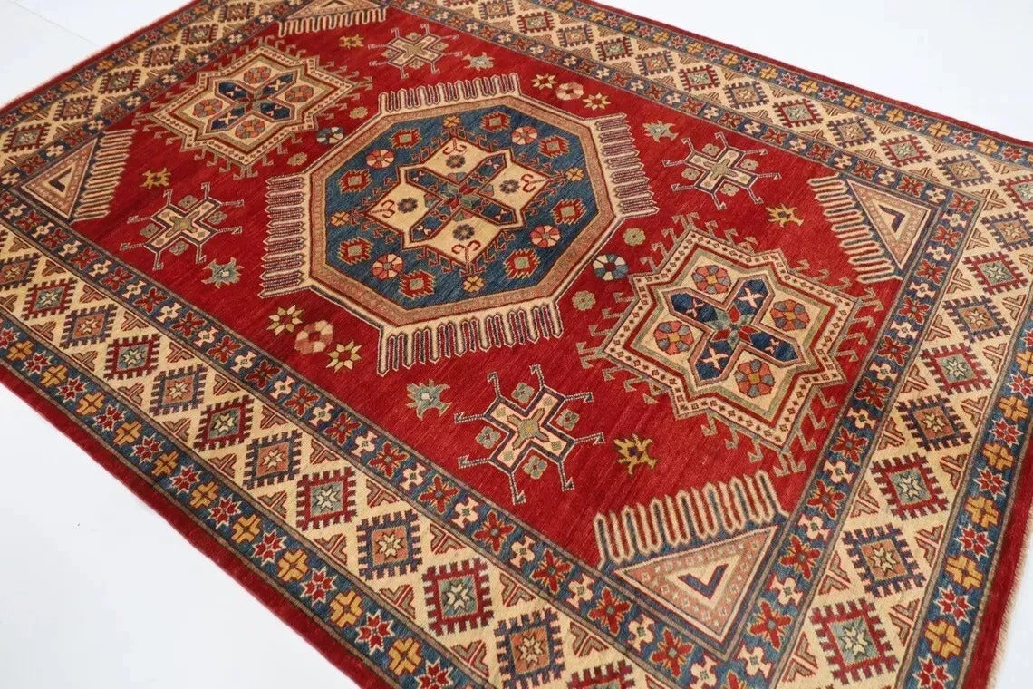 206 x 283 cm | Kazak Afghan Tribal Hand Knotted Carpet