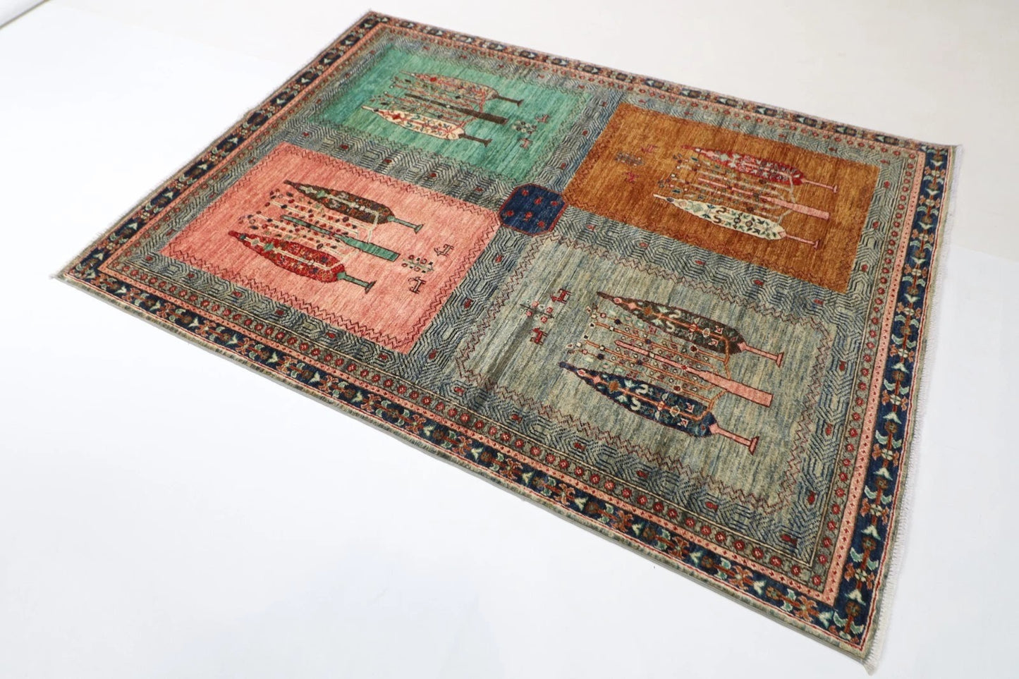 149 x 201 cm | Trees Afghan Tribal Hand Knotted Veg Dye Wool carpet