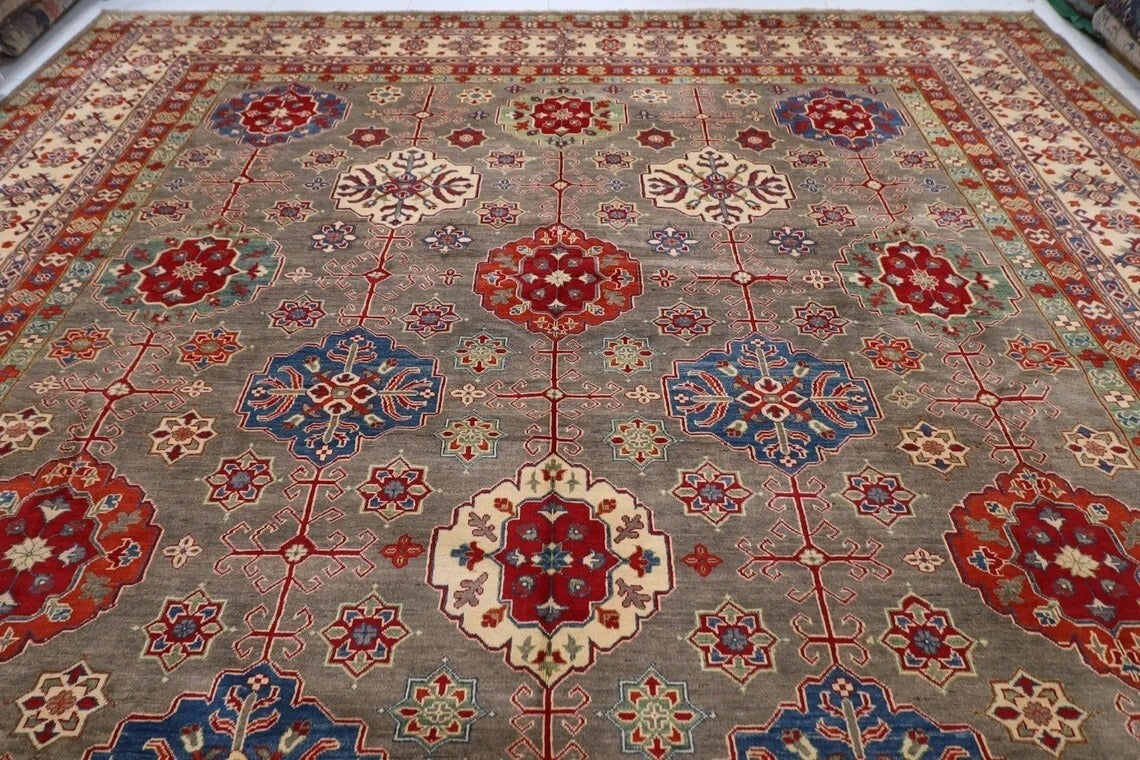 400 x 570 cm | Gray Tribal Large Size Area Rug Hand Knotted Carpet Living Room Rug