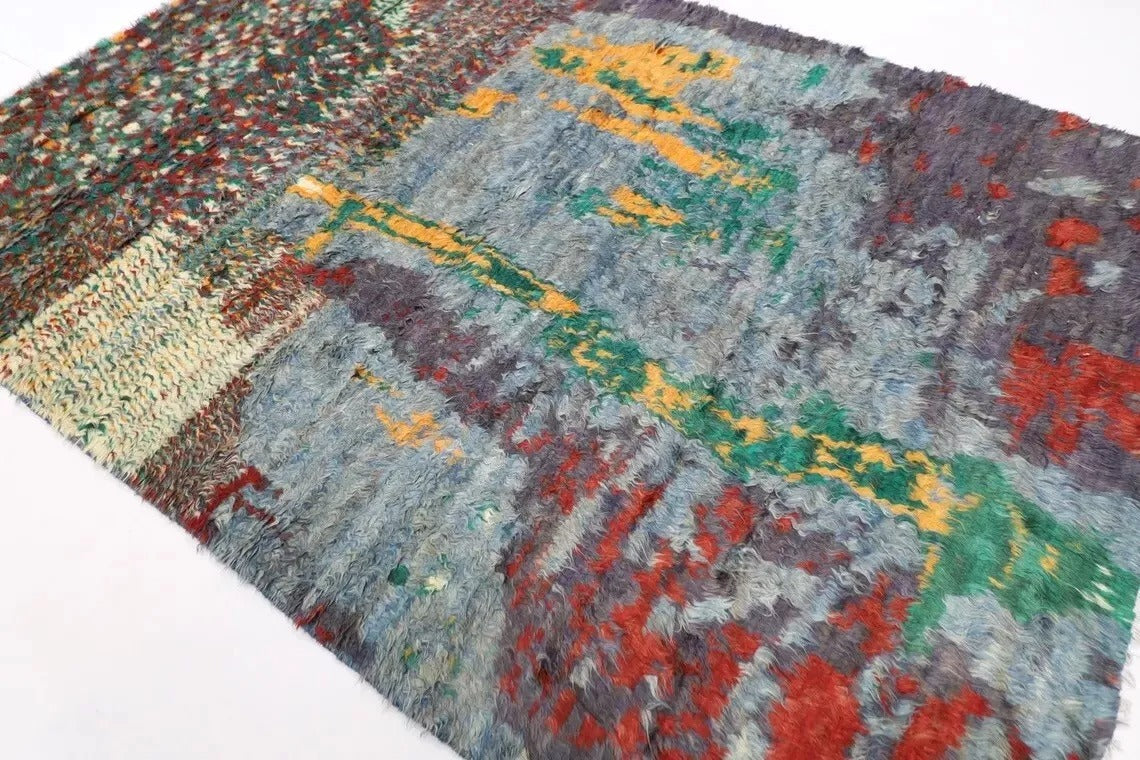 194 x 284 cm | Abstract Long Pile Afghan Tribal Hand Knotted Carpet