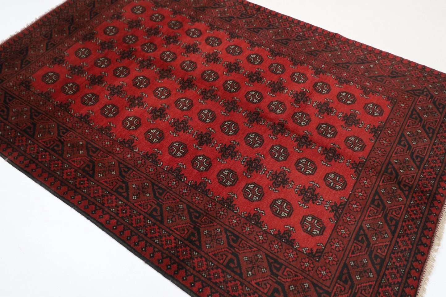 159 x 234 cm | Akja Bokhara Afghan Tribal Hand Knotted Veg Dye Wool Carpet