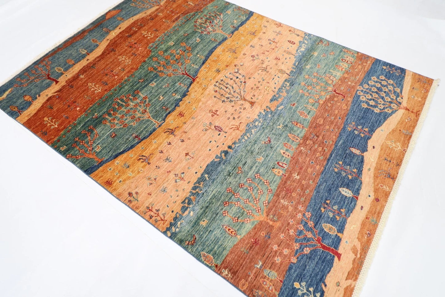 168 x 230 cm | Landscape Afghan Tribal Hand Knotted Veg Dye Wool Carpet