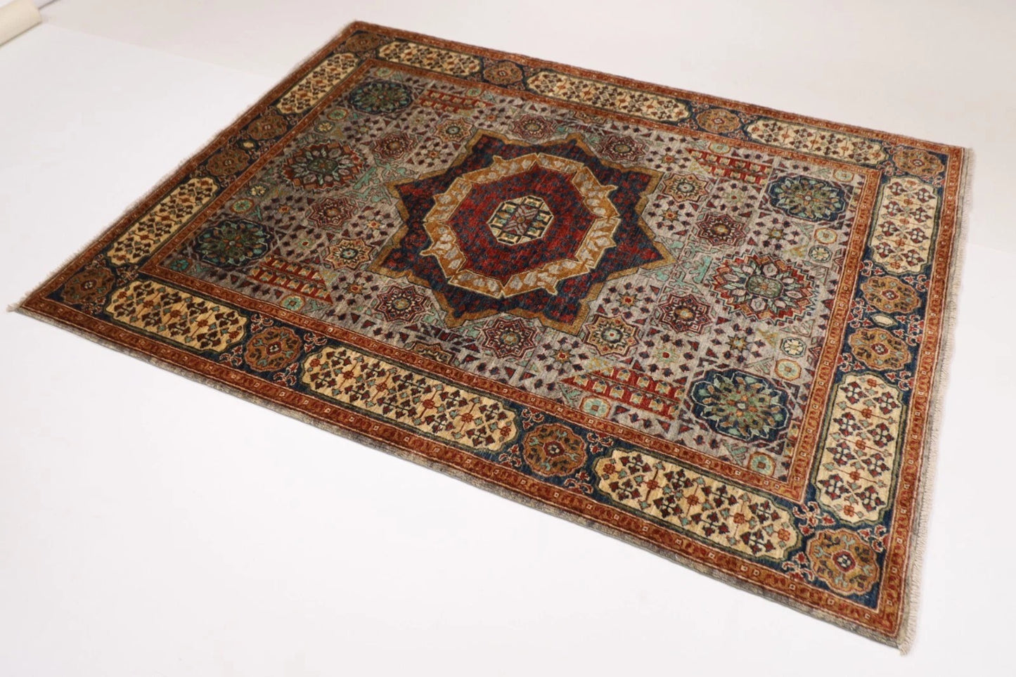 153 x 201 cm | Mamluk Afghan Tribal Hand Knotted Veg Dye Wool carpet