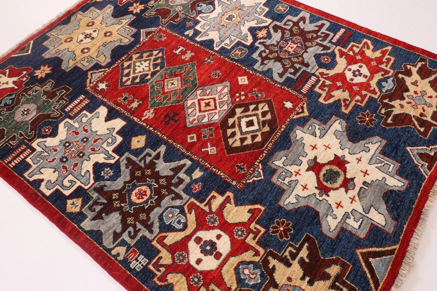 155 x 191 cm | Oushak Afghan Tribal Hand Knotted Veg Dye Wool Carpet