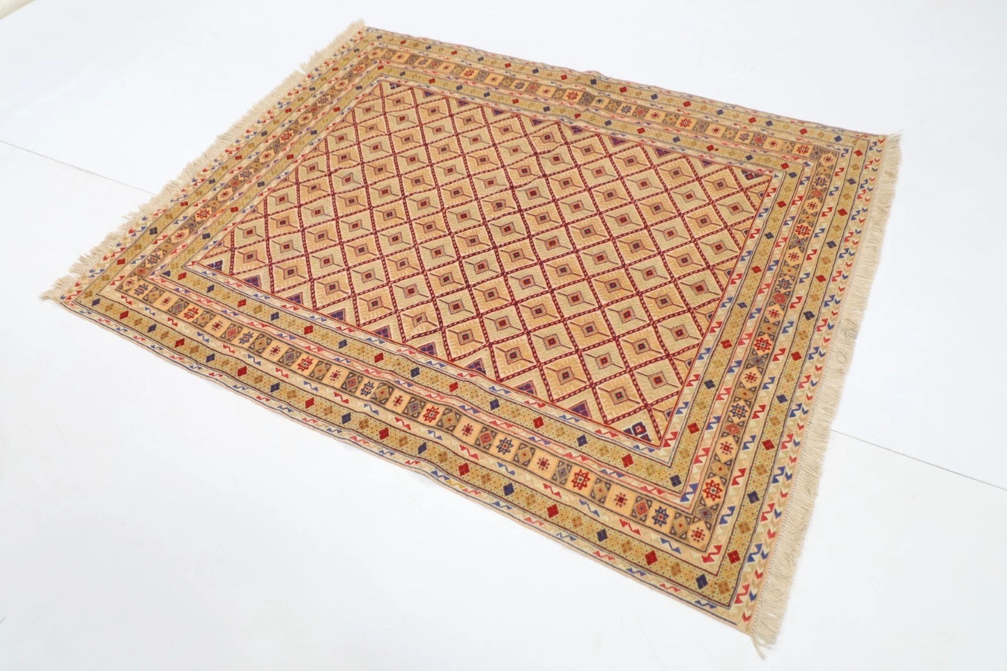 145 x 178 cm | Flat Weaved Afghan Tribal Hand Knotted Veg Dye Wool Carpet